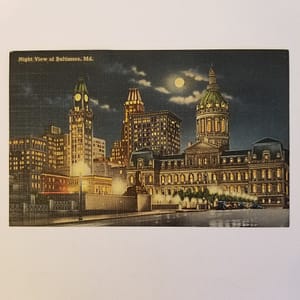 Vintage Used Postcard (1940’s) – Night View of Baltimore, Md.