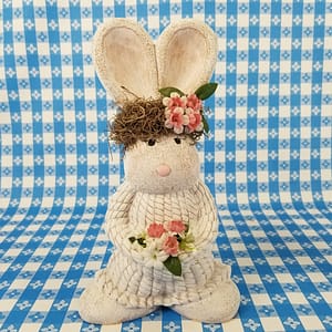 Farmhouse Chic` Hand-painted Ceramic Rabbit with Pink & White Flowers