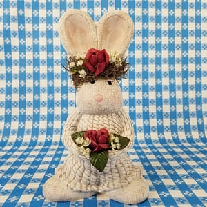 Farmhouse Chic` Hand-painted Ceramic Rabbit with Burgendy Flowers