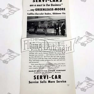 Vintage Original Harley-Davidson 1940’s Servi-Car “Our Business” Flyer