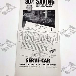 Vintage Original Harley-Davidson 1950 Servi-Car “90% Saving” Flyer