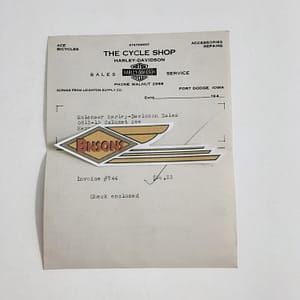 ORIGINAL HARLEY 1940’s (FORT DODGE H-D) IOWA, RECEIPT – KNUCKLEHEAD