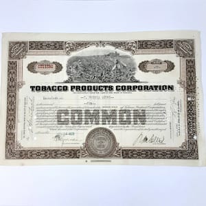 Vintage 1929 Tobacco Products Corporation Stock Certificate