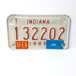 Vintage Motorcycle License Plate Ind. 1988