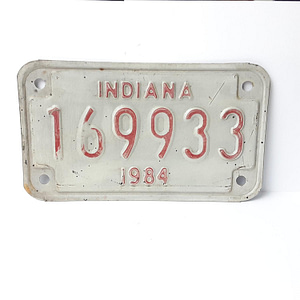 Vintage Motorcycle License Plate Ind. 1984