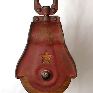 Large Antique Cast Iron Star Line Barn Pulley – Wood Wheel (031)