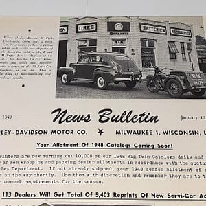 ORIGINAL HARLEY DEALER 1948 NEWS BULLETIN #1049 – PANHEAD, KNUCKLEHEAD