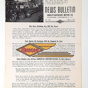 ORIGINAL HARLEY DEALER 1947 NEWS BULLETIN #1031 – KNUCKLEHEAD