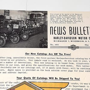 ORIGINAL HARLEY DEALER 1947 NEWS BULLETIN #1031 – KNUCKLEHEAD