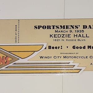 ORIGINAL HARLEY 1935 WINDY CITY M/C (SPORTMANS’ DANCE) TICKET- KNUCKLEHEAD