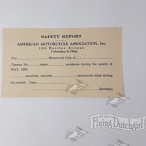 Vintage 1955 American Motorcycle Assoc. Safety Report Postcard- Rare Collectible