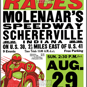 Vintage Harley Molenaar Speedway Race Poster 3☆ Flat Track Aug 1948