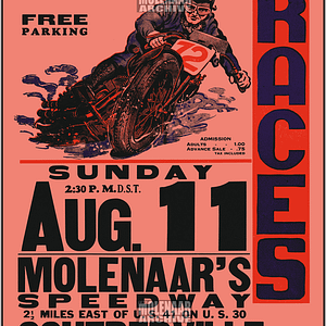 Vintage Molenaar Speedway Race Poster ½ Mile Flat Track Aug 11 Harley