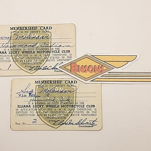 ORIGINAL HARLEY (1956 ILLIANA LUCKY WHEELS M/C) MEMBERSHIP CARDS-KNUCKLEHEAD