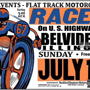 Vintage Motorcycle Flat Track Race Poster – Belvidere Illinois 1946
