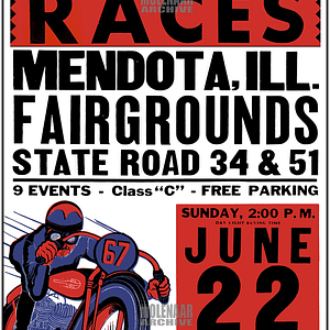 Vintage Harley Motorcycle Poster – Mendota, IL Fairgrounds 2 Star Flat Track AMA