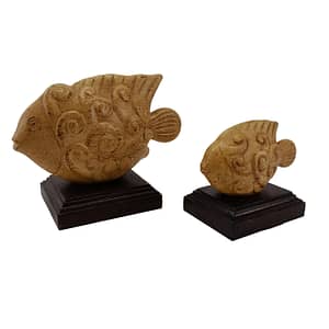 Vintage Faux Teak Ceramic Tropical Fish on Bases