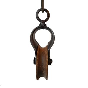 Antique Early Myers Cast Iron Knot Passing Barn Pulley – Wood Wheel (078)