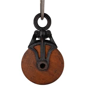 Antique Cast Iron Barn Pulley Underlined M – Wood Wheel (089)