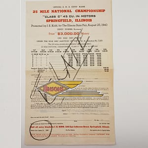 ORIGINAL HARLEY 1940 OFFICIAL ENTRY BLANK “SPRINGFIELD MILE”- WLDR, KNUCKLEHEAD