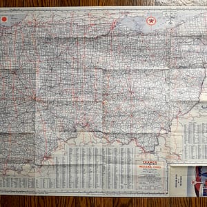 Vintage 1953 ‘Texaco’ Touring Map Indiana – Ohio with Michigan Ferry Schedules