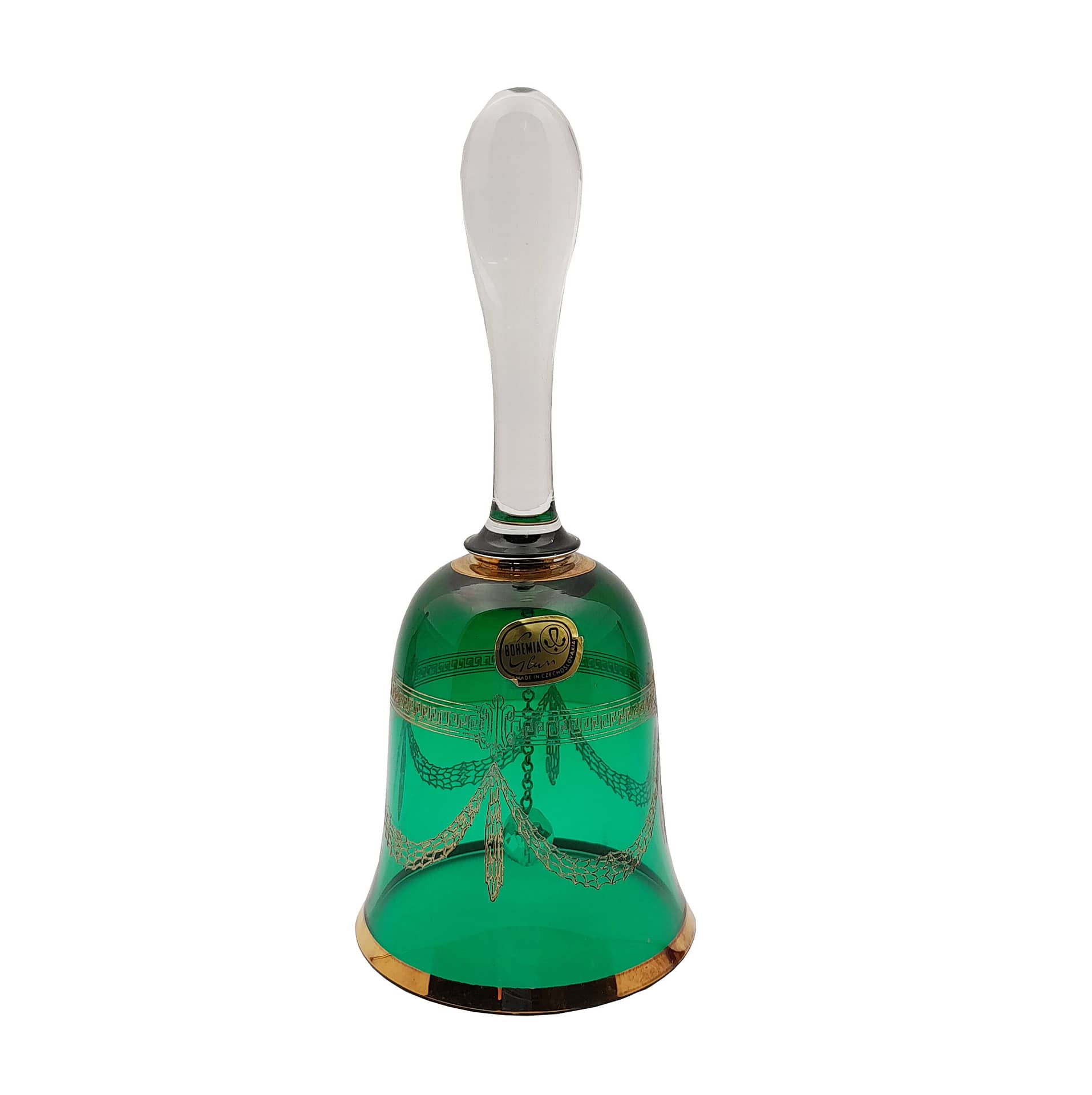 Vintage Bohemian Hand-blown Emerald Green Glass Table Bell 1950-1970